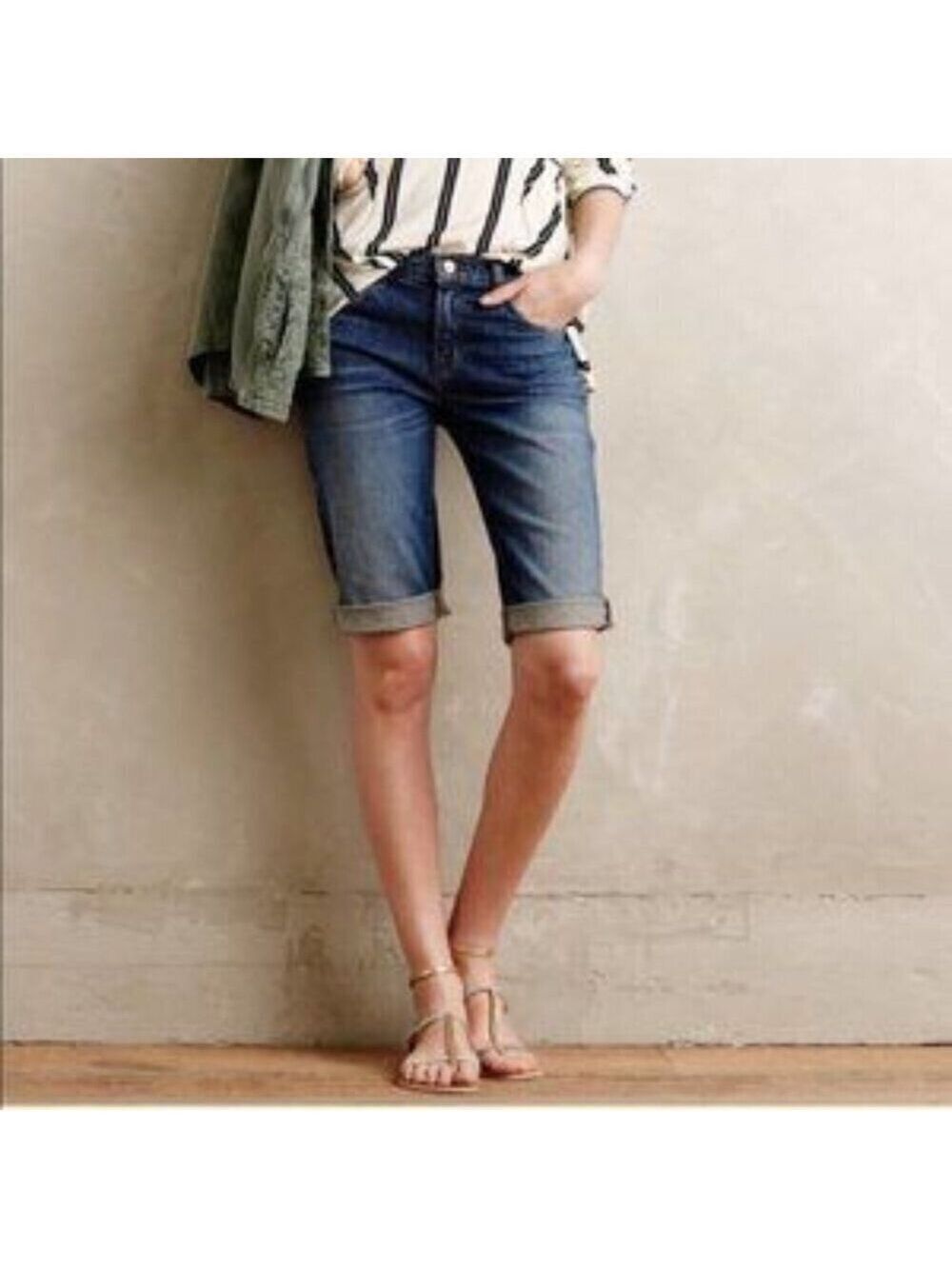 J Brand Saturn Cuffed Denim Shorts Bermuda Knee-Length 5-Pocket Style Jorts 27 - Picture 3 of 9